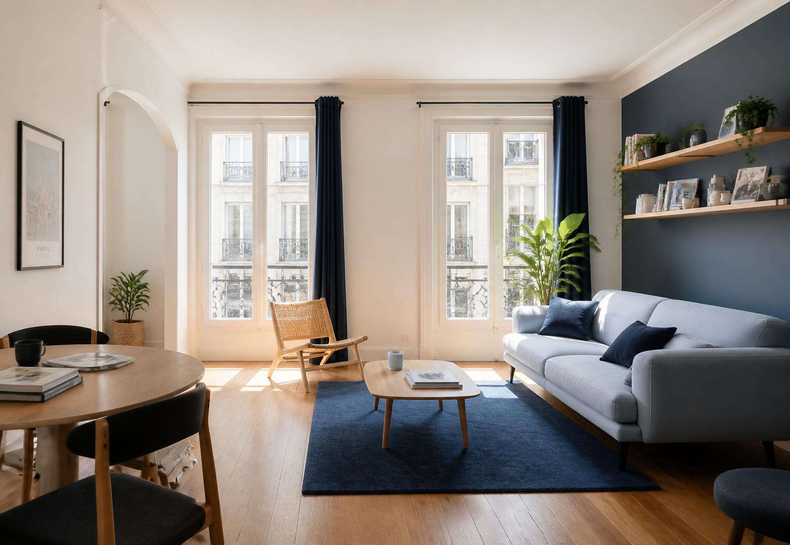 Salon lumineux d'un appartement en colocation à Paris